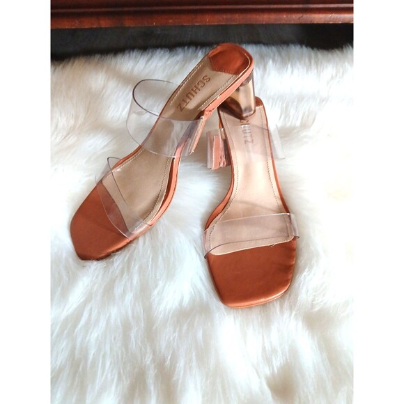 Schutz 7.5B Ariella Acrylic Light Brown High Heel PVC Transparent Sandals - Picture 8 of 8